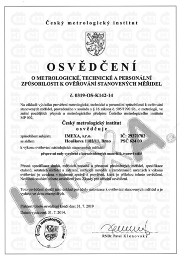 AMS K142 osvedceni - Cesky metrologicky institut